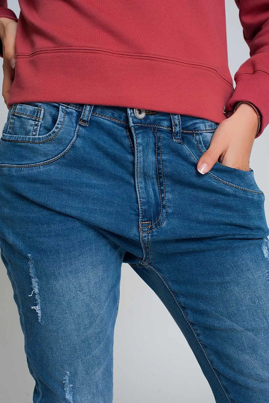 Jeans bleu du boyfriend en détresse - Pantalons