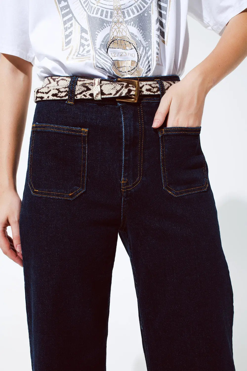 Jeans droits avec détail de poche en lavage foncé - Pantalons