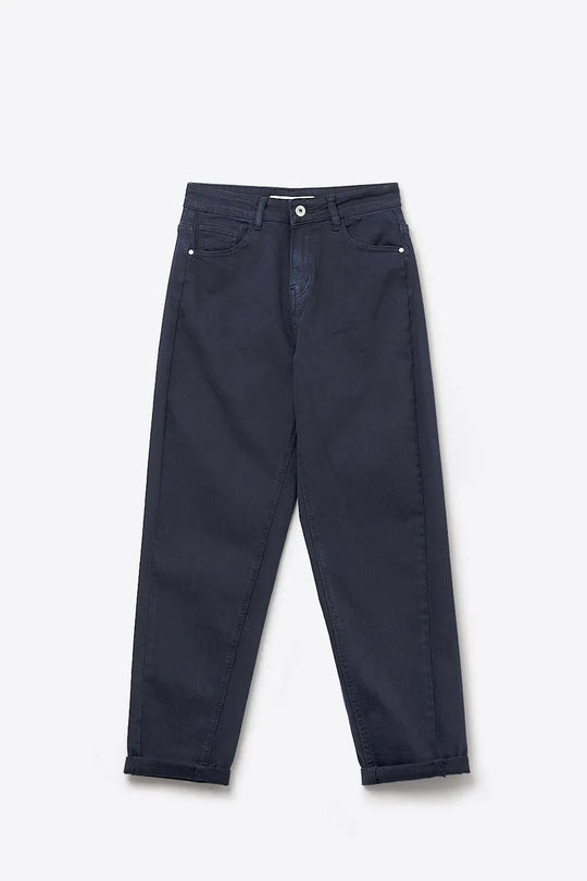 Jeans en denim bleu marine à taille haute et jambe droite - Pantalons