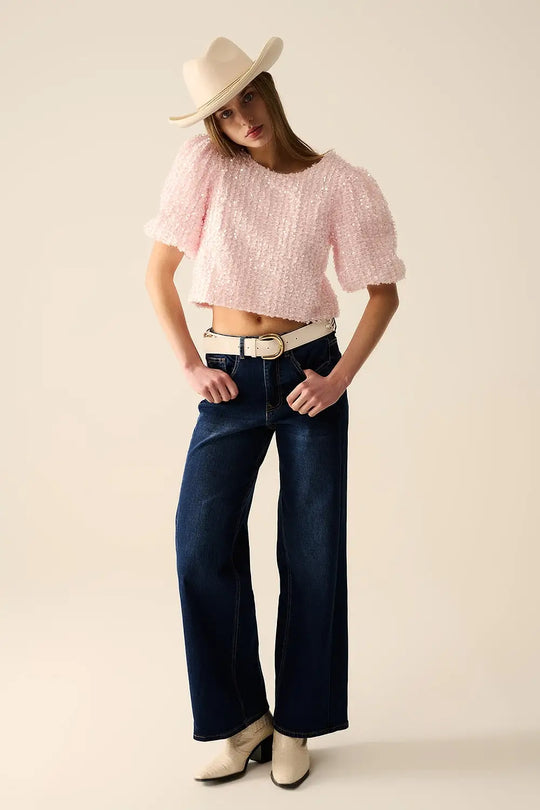 jeans en denim extensible à jambe large lavés foncés - Pantalons