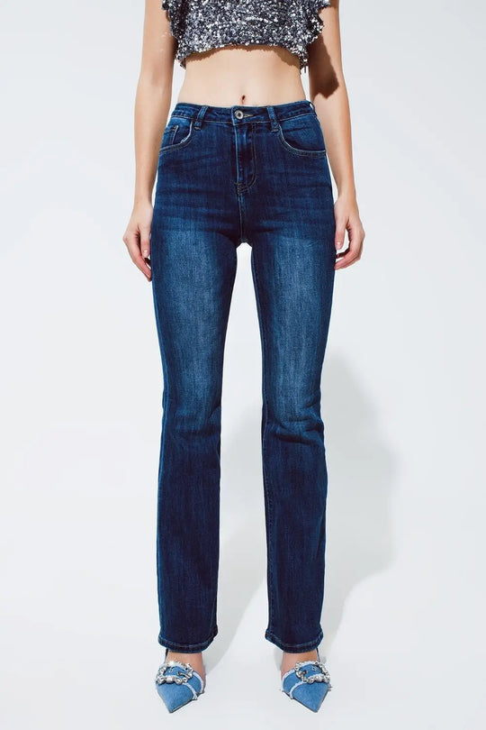 Q2 Jeans en denim Flaire en bleu foncé