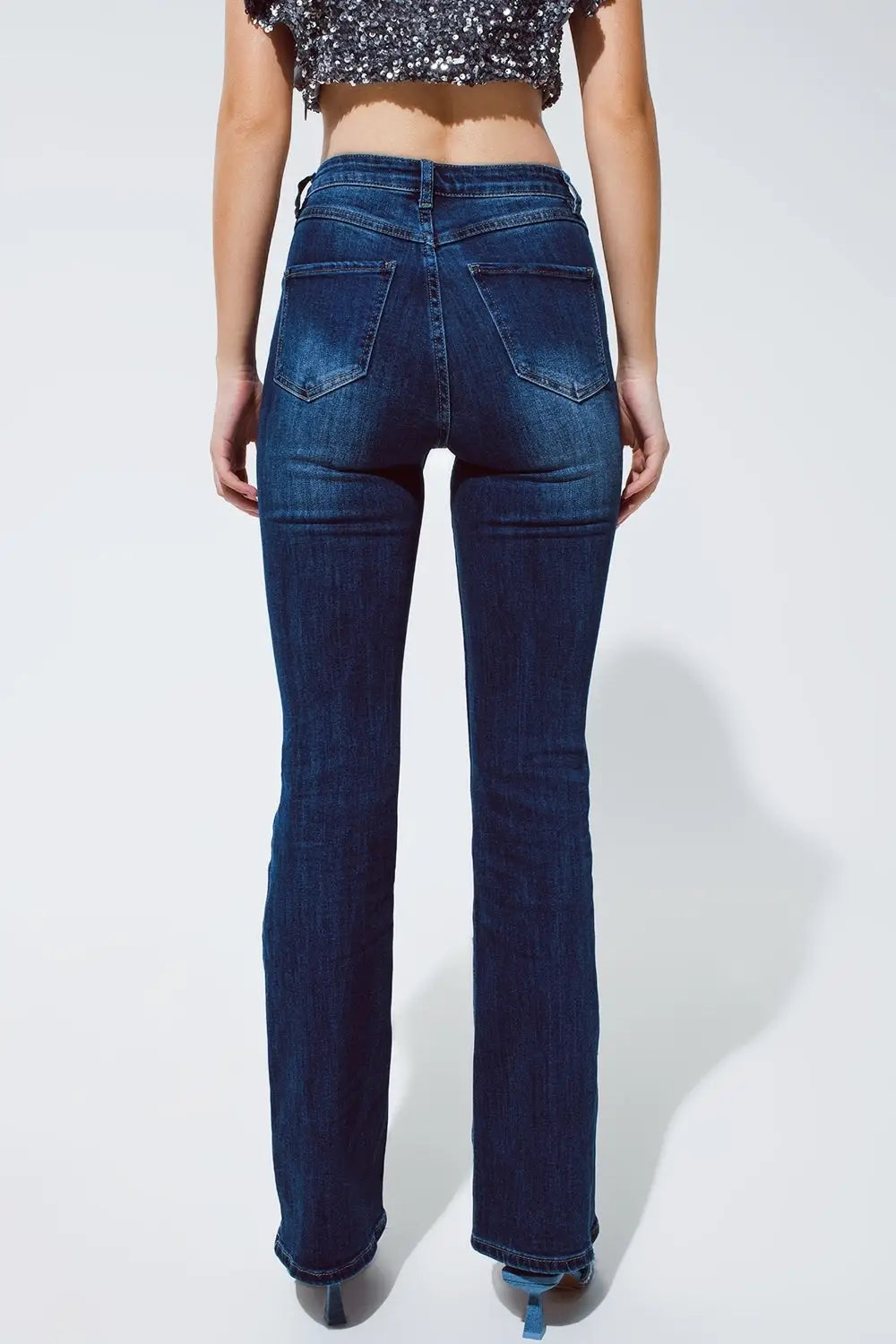 Jeans en denim Flaire en bleu foncé - Pantalons