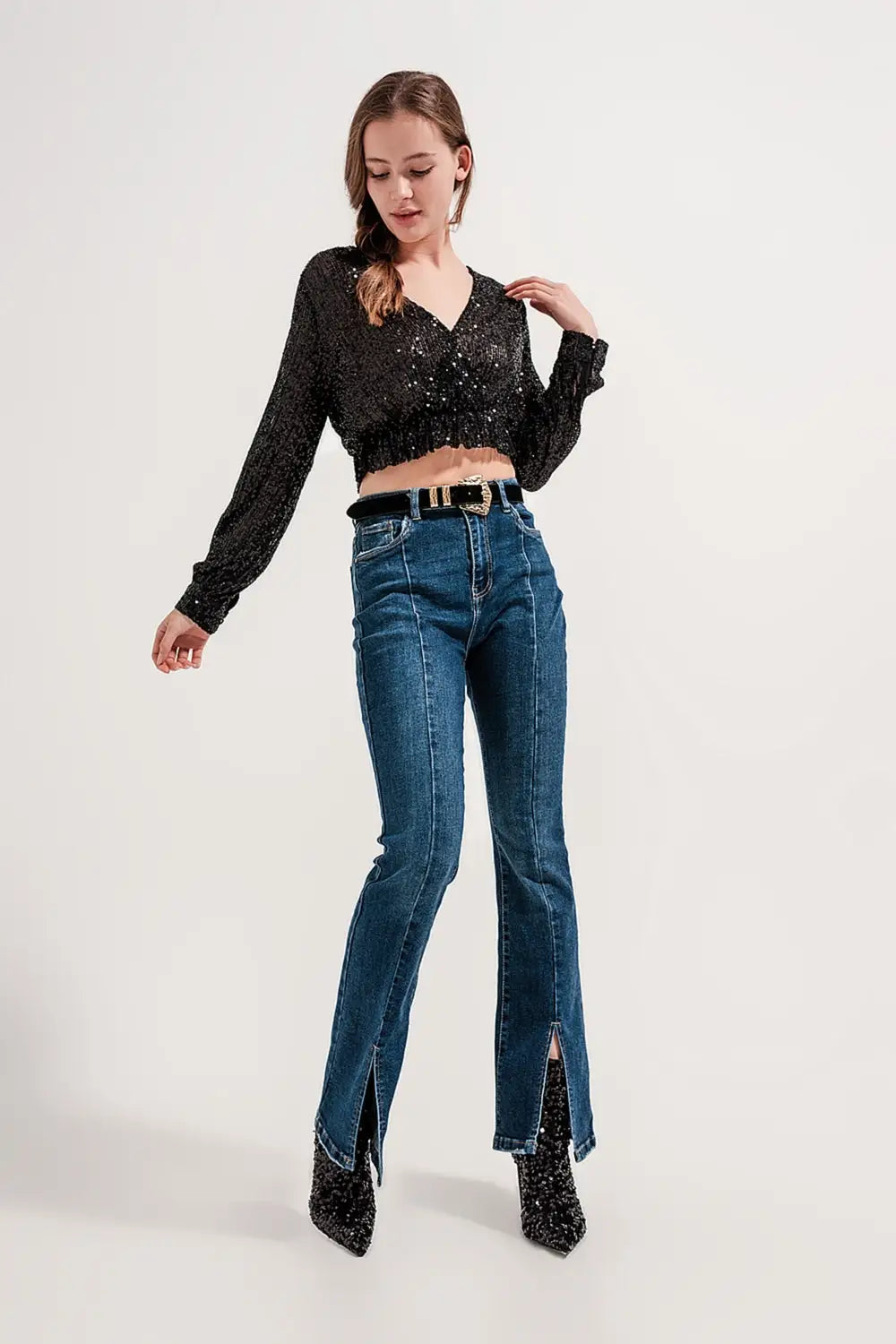 Jeans évasé à ourlet fendu - Pantalons