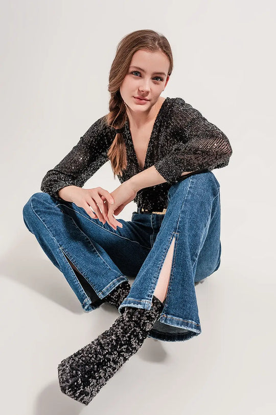 Q2 Jeans évasé à ourlet fendu