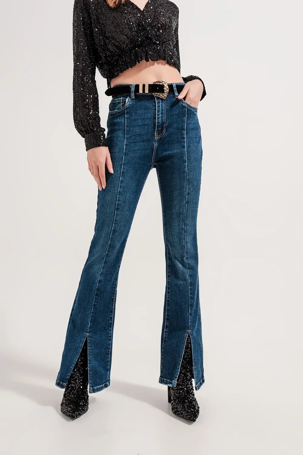 Jeans évasé à ourlet fendu - Pantalons
