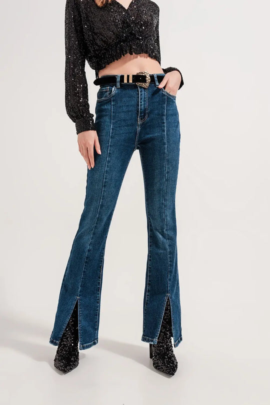 Jeans évasé à ourlet fendu - Pantalons
