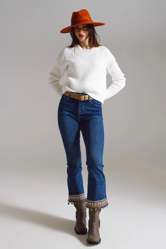 Jeans évasés avec ourlet orné - Pantalons