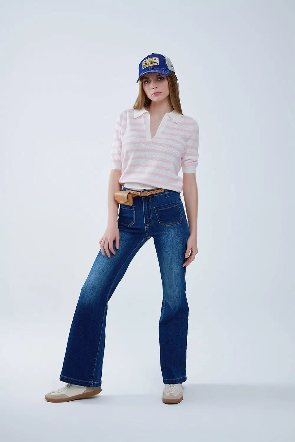Jeans évasés bleu foncé avec poches avant - Pantalons