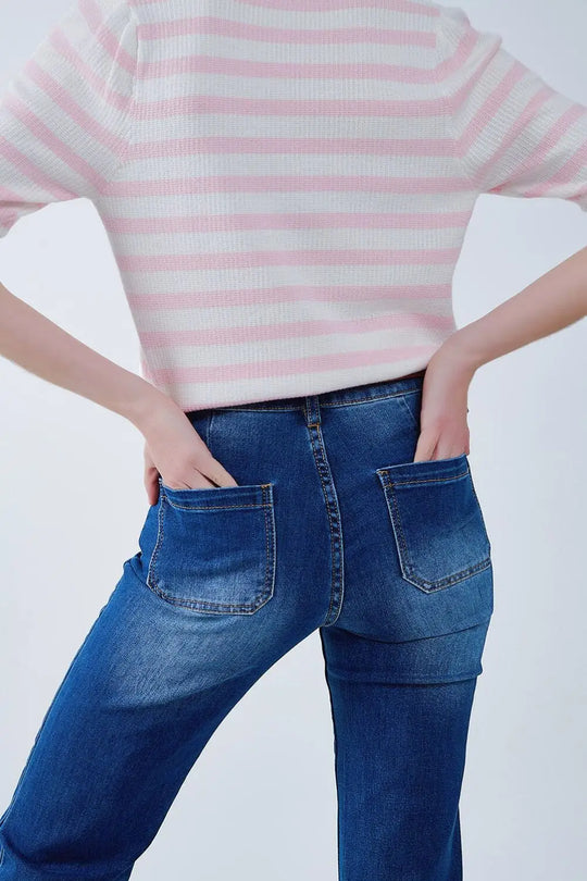 Jeans évasés bleu foncé avec poches avant - Pantalons