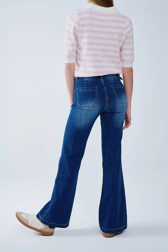 Jeans évasés bleu foncé avec poches avant - Pantalons
