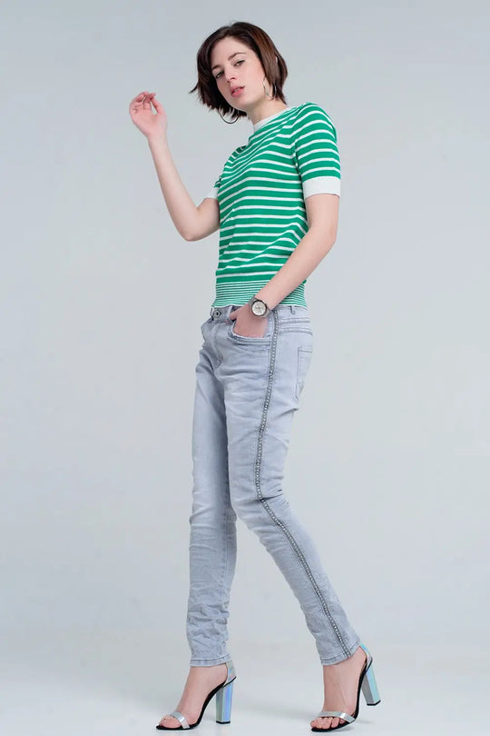jeans gris avec détail métallique - Pantalons