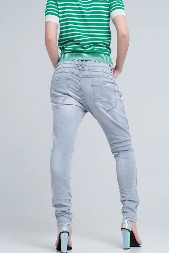 jeans gris avec détail métallique - Pantalons