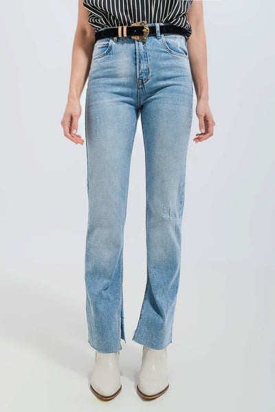 Q2 Jeans in light wash with raw hem