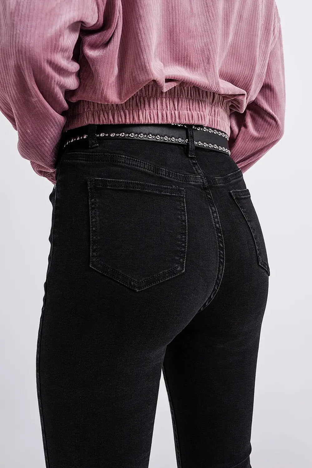 Jeans noir évasé à ourlet fendu - Pantalons