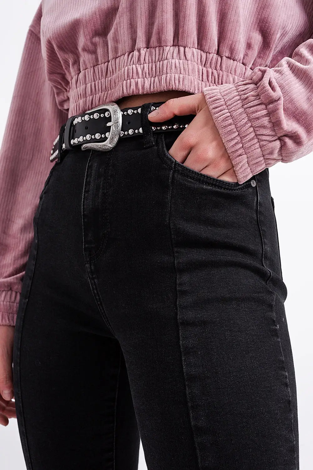 Jeans noir évasé à ourlet fendu - Pantalons