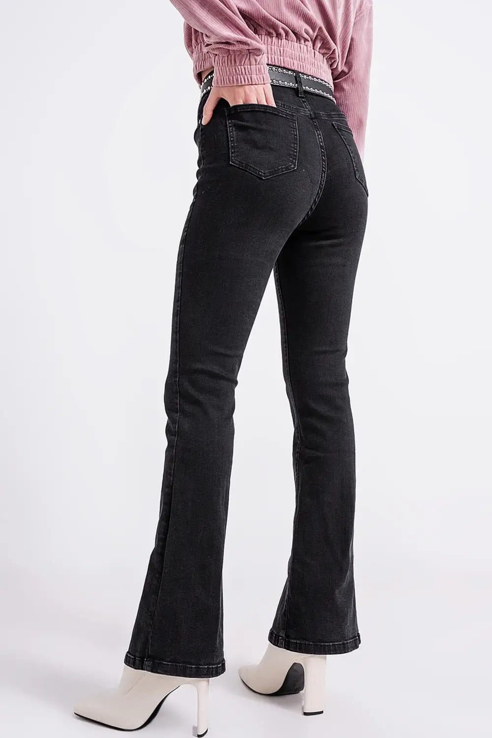 Jeans noir évasé à ourlet fendu - Pantalons