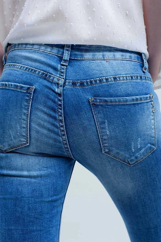 Jeans skinny à lavage moyen avec déchirures - Pantalons
