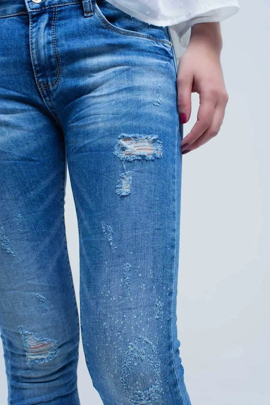 Jeans skinny à lavage moyen avec déchirures - Pantalons