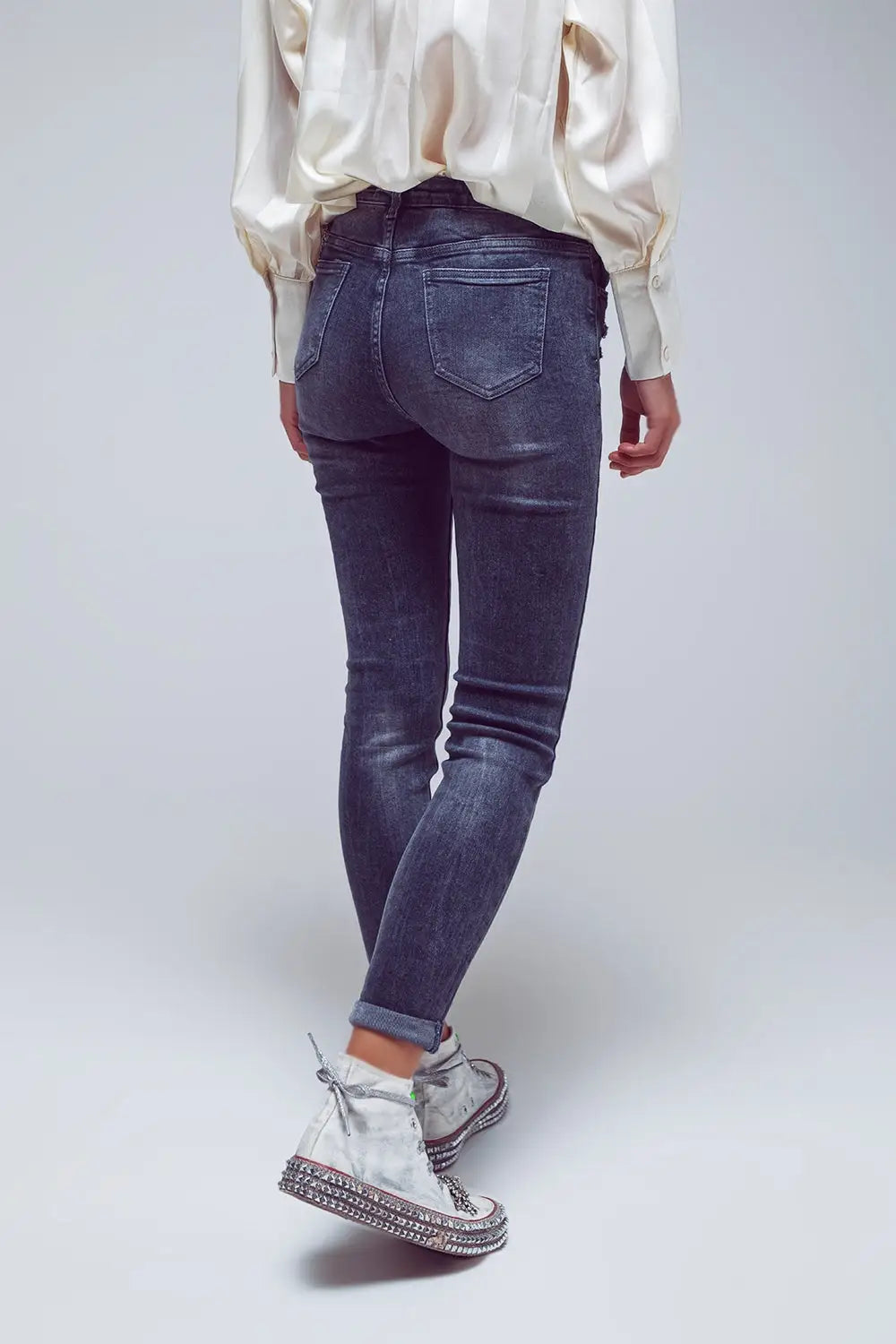 Jeans skinny déchirés en gris - Pantalons