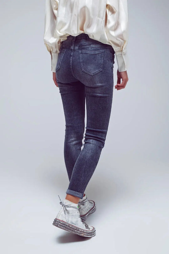 Jeans skinny déchirés en gris - Pantalons