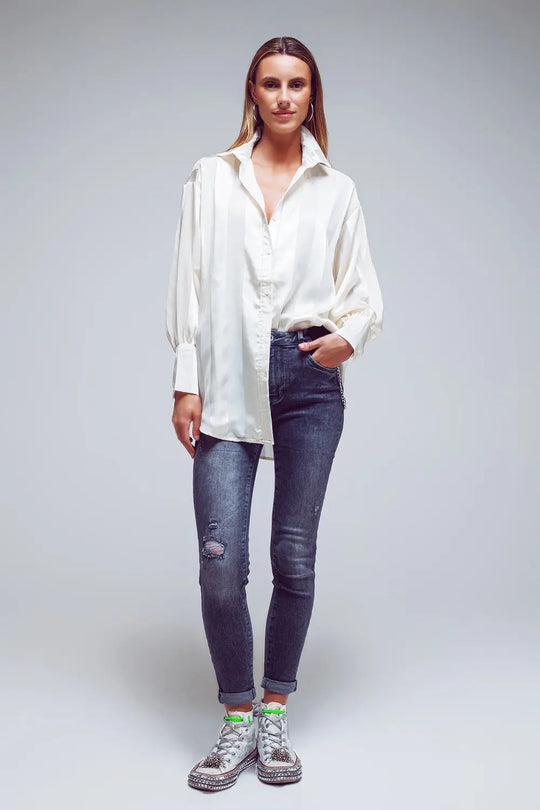 Jeans skinny déchirés en gris - Pantalons