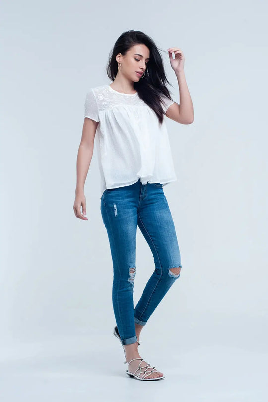 Jeans skinny élastiques avec déchirures - Pantalons