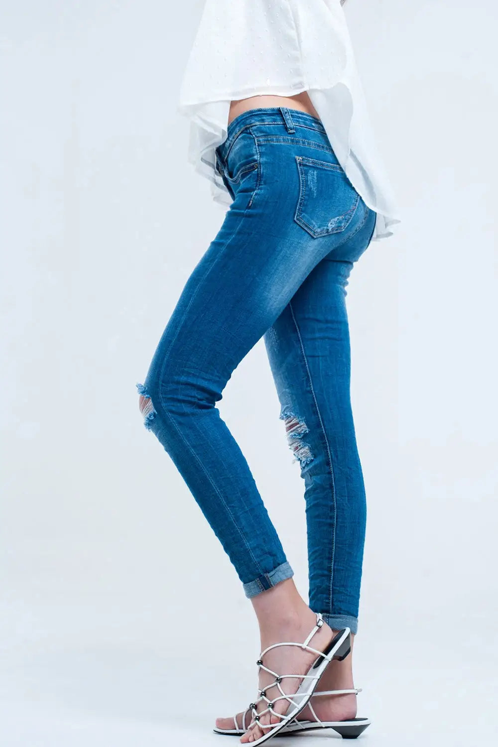 Jeans skinny élastiques avec déchirures - Pantalons