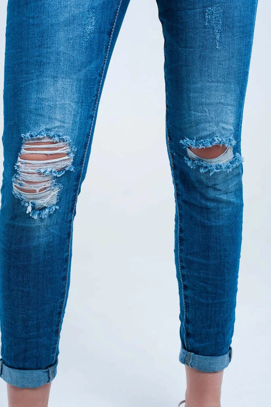 Jeans skinny élastiques avec déchirures - Pantalons