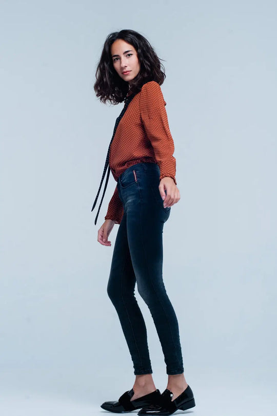Jeans Skinny noir ridée taille haute - Pantalons