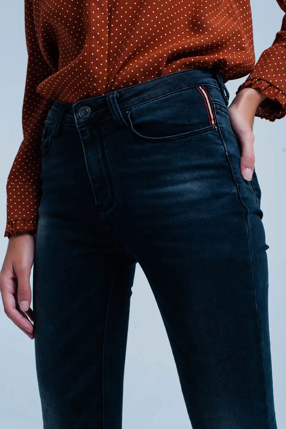 Jeans Skinny noir ridée taille haute - Pantalons