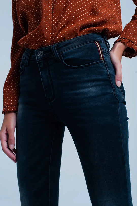 Jeans Skinny noir ridée taille haute - Pantalons