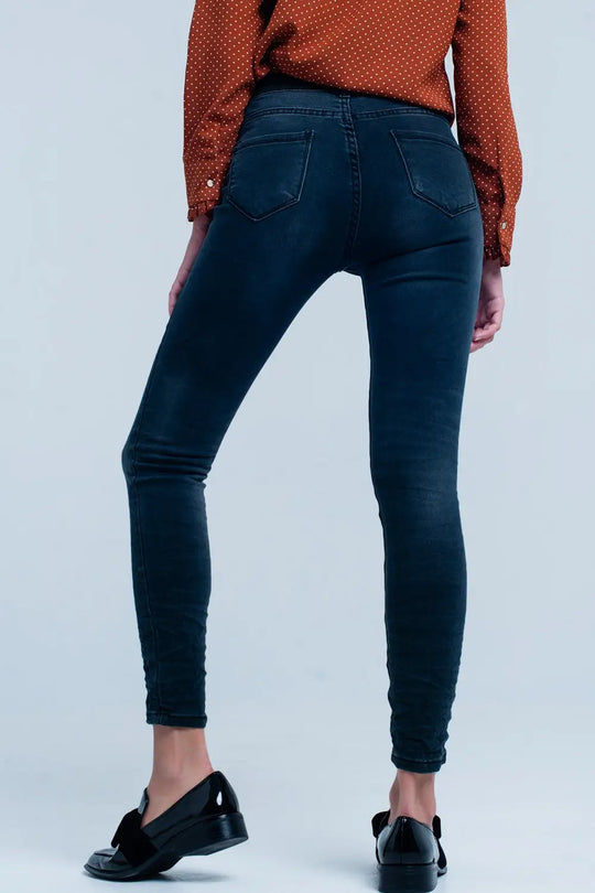 Jeans Skinny noir ridée taille haute - Pantalons