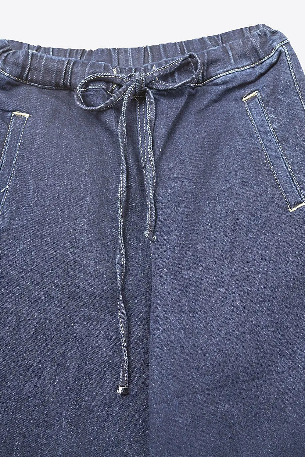 Trendy Wide-Leg Blue Denim Jeans with Tie - Jeans