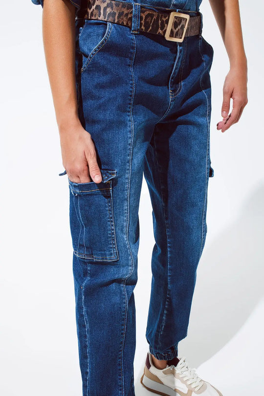 Jeans style cargo avec couture sur le devant en délavage moyen - Pantalons