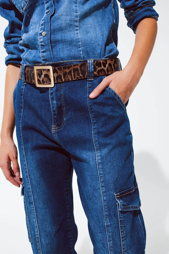 Jeans style cargo avec couture sur le devant en délavage moyen - Pantalons