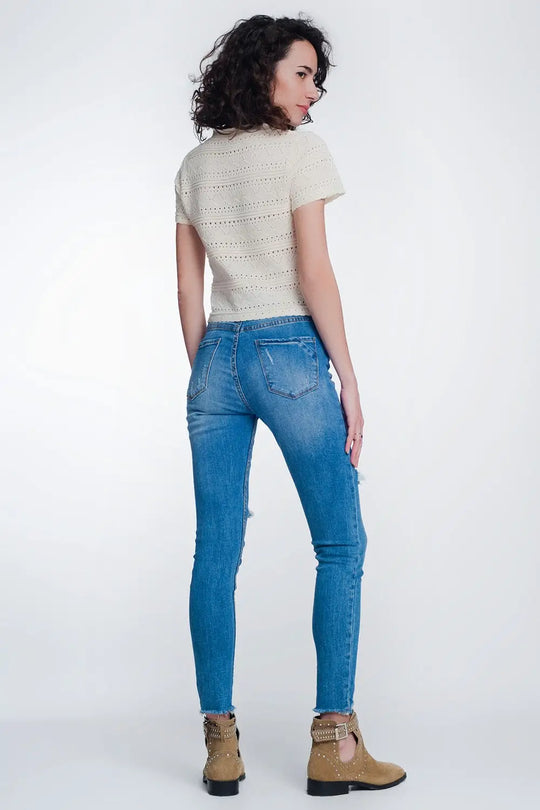 jeans super skinny avec des trous dans les genoux - Pantalons