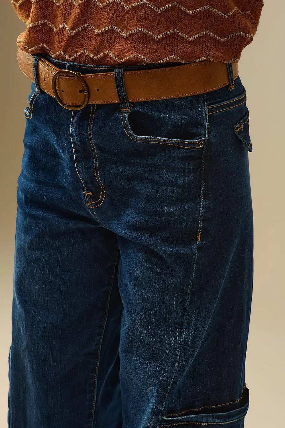 Jeans taille haute à jambes larges avec poches latérales - Pantalons