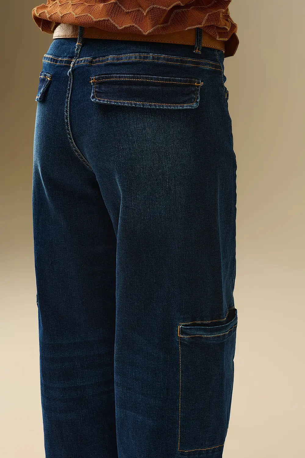 Jeans taille haute à jambes larges avec poches latérales - Pantalons