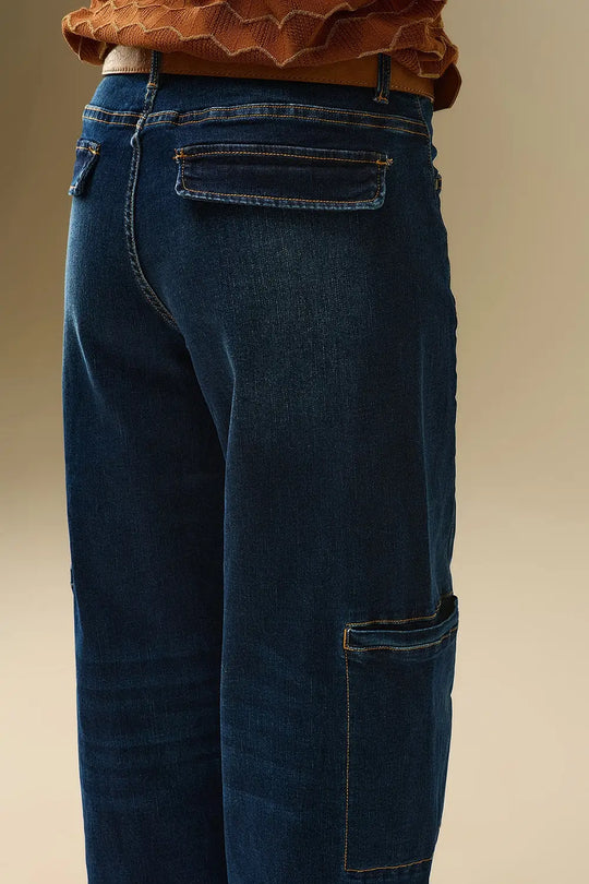 Jeans taille haute à jambes larges avec poches latérales - Pantalons