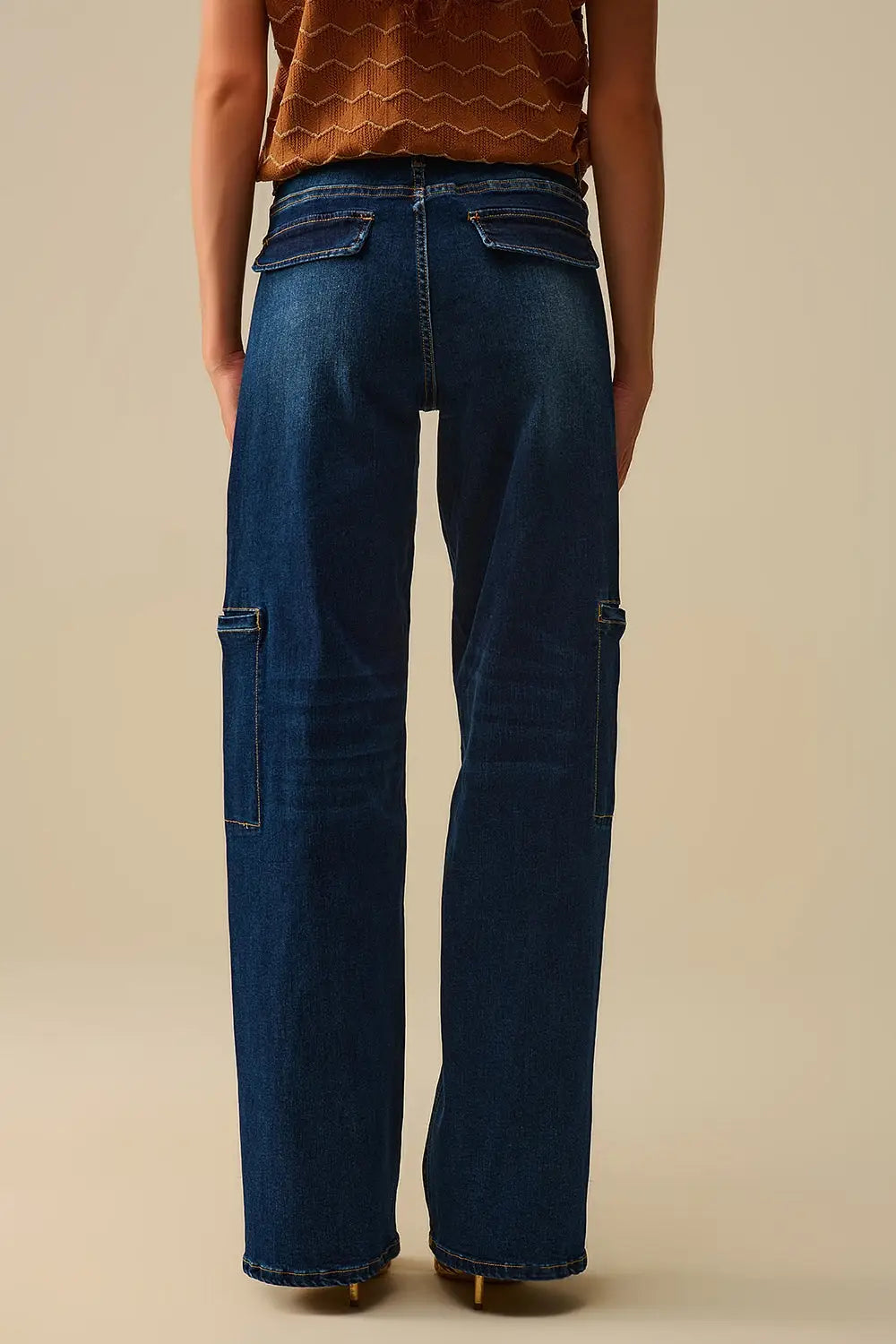 Jeans taille haute à jambes larges avec poches latérales - Pantalons