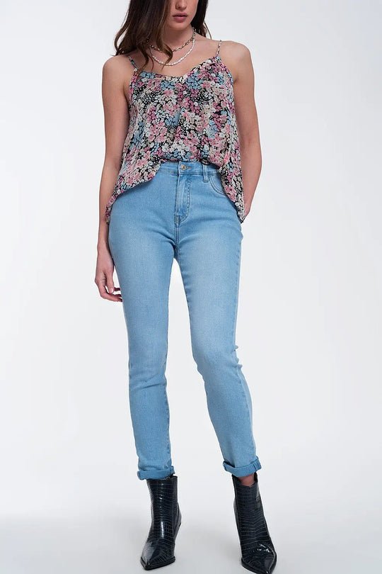 Jeans taille haute au beau design avec brillants - Pantalons