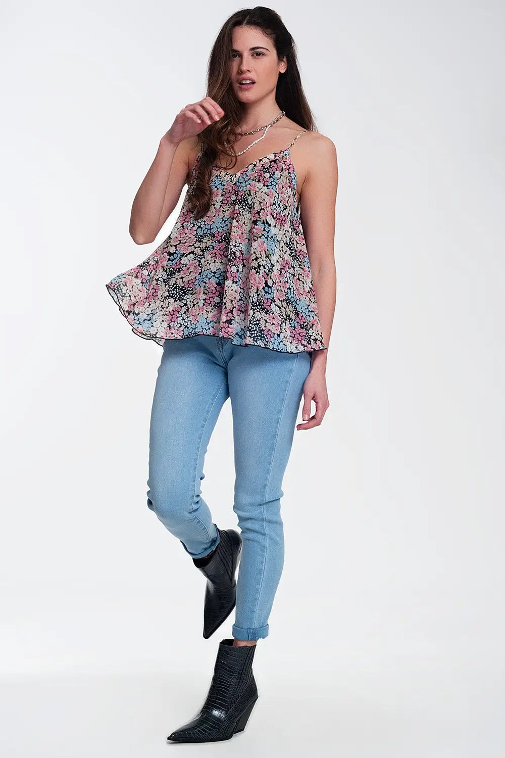 Jeans taille haute au beau design avec brillants - Pantalons