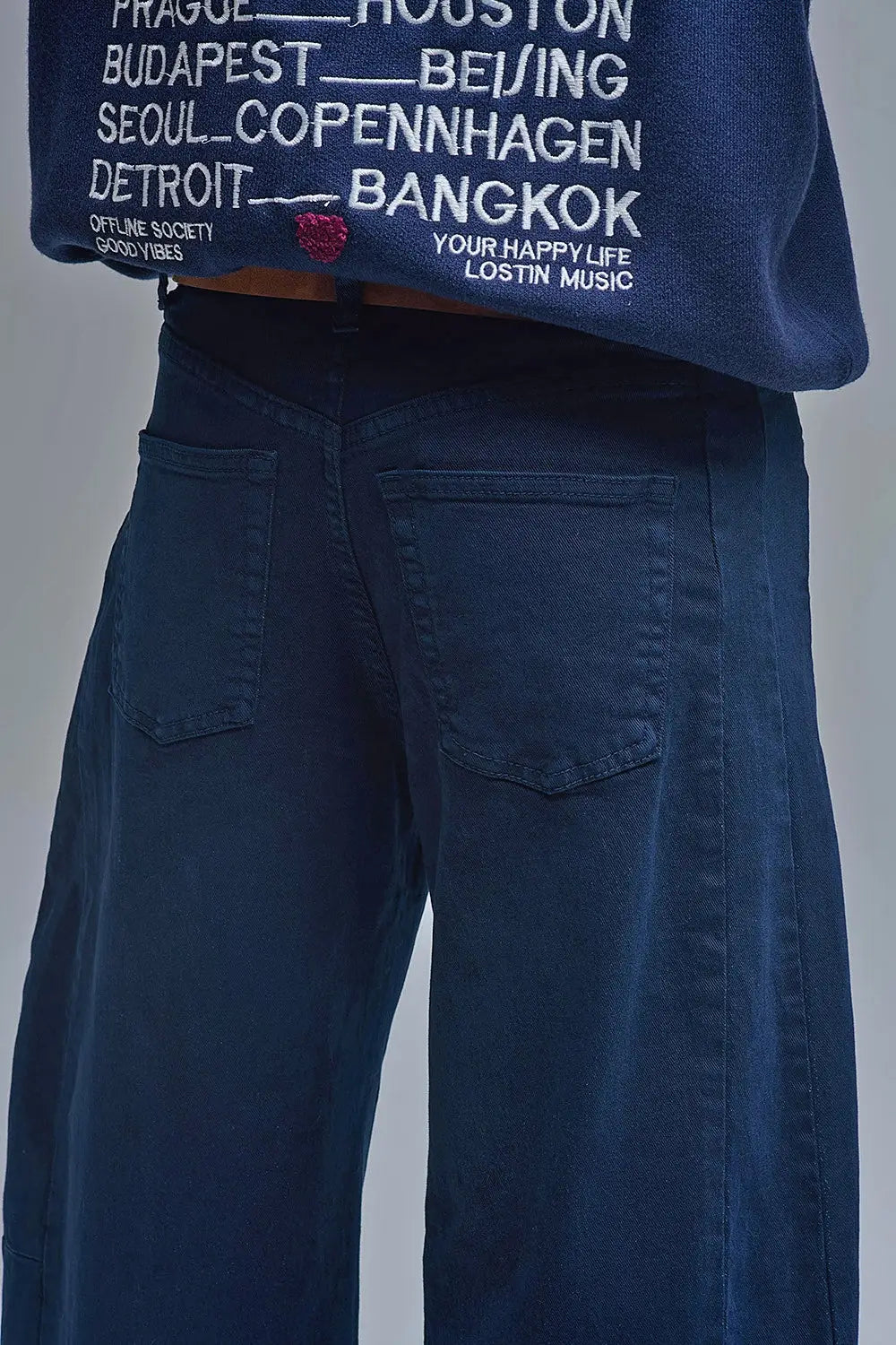 Jeans tendance à poches ballon baril marine - Pantalons