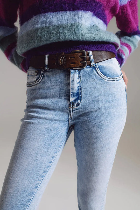 Jeans ultra skinny taille mi-haute en denim bleu clair - Pantalons