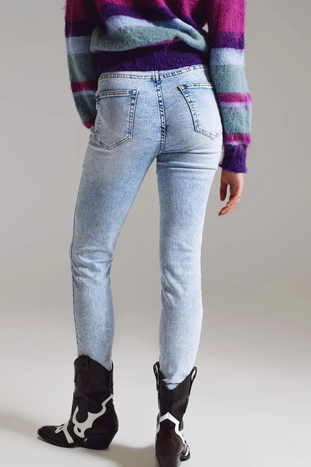 Jeans ultra skinny taille mi-haute en denim bleu clair - Pantalons
