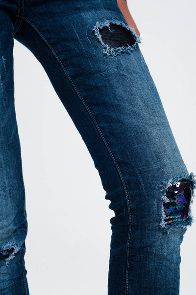 Q2 Jeans with sequins and rips