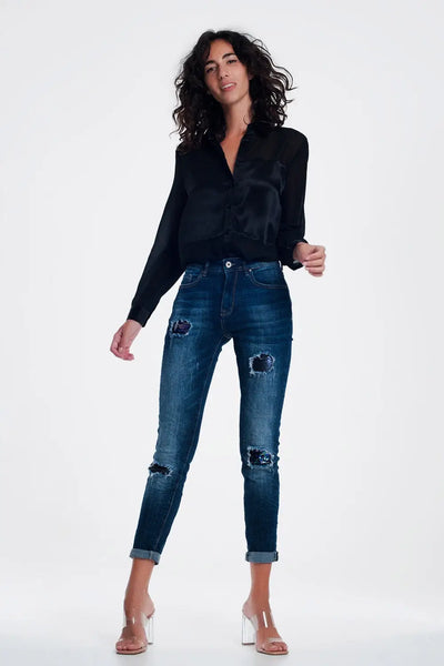 Jeans with sequins and rips - Jeans