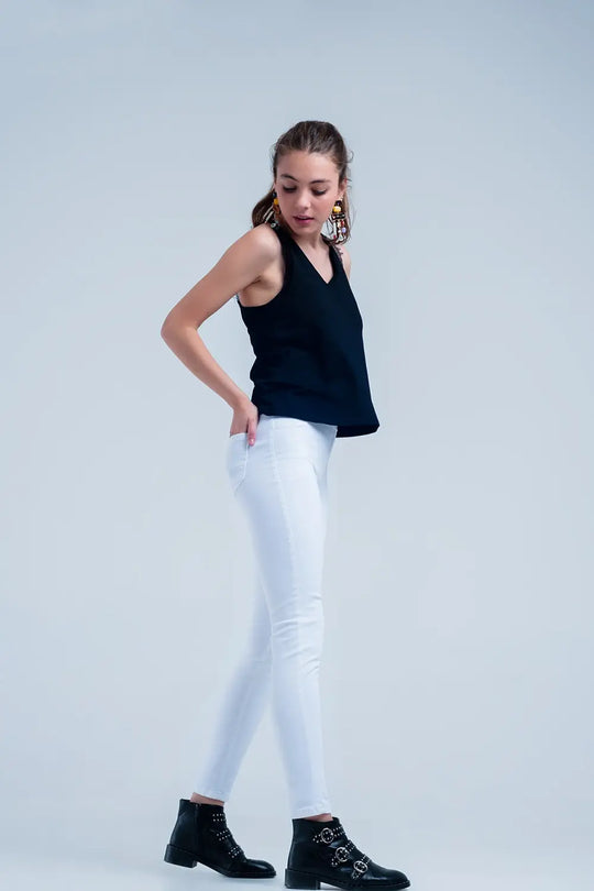 Jeggings blancs avec poches arrières - Pantalons