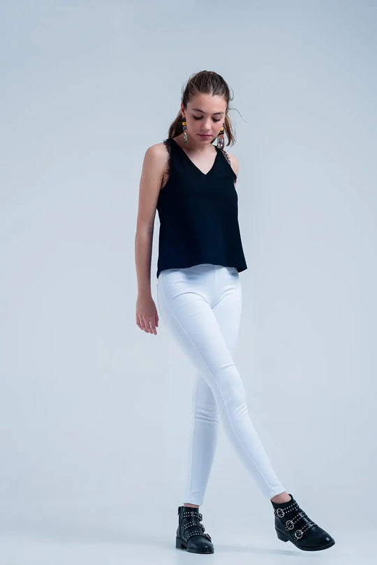 Jeggings blancs avec poches arrières - Pantalons