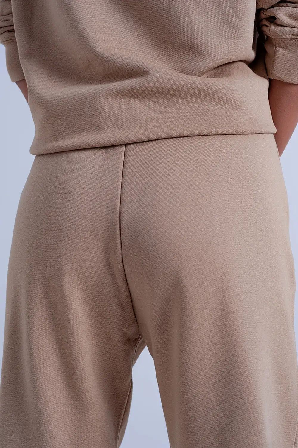 Jogger basique en coton avec lien à nouer beige - Pantalons